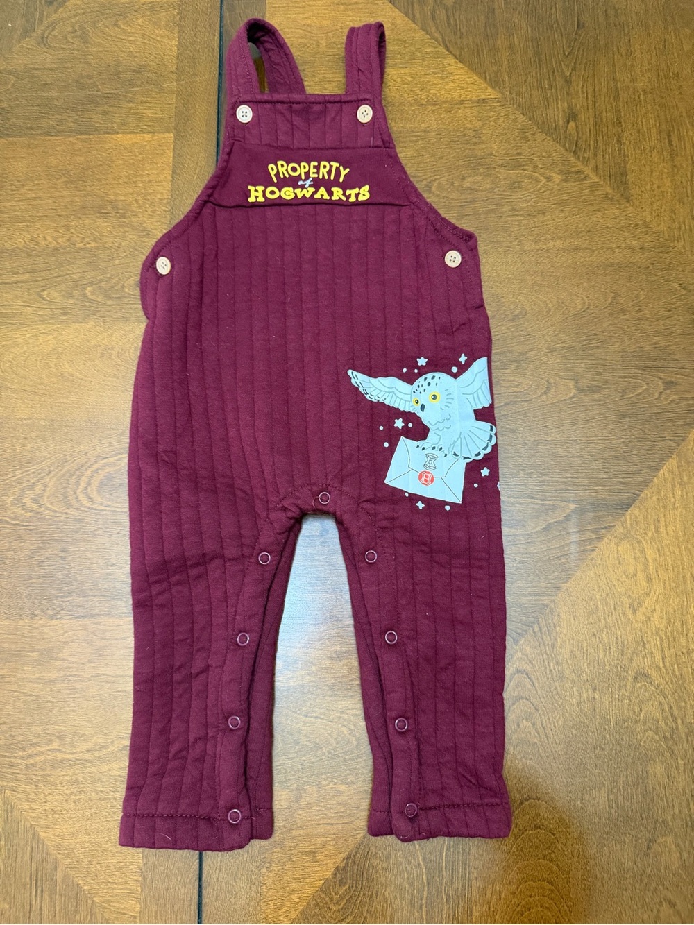 Harry Potter Hogwarts Hedwig Unisex Baby Overalls Romper Burgundy 18M
